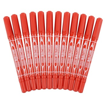 齐心（COMIX）MK804 小双头油性记号笔 12支装 红色