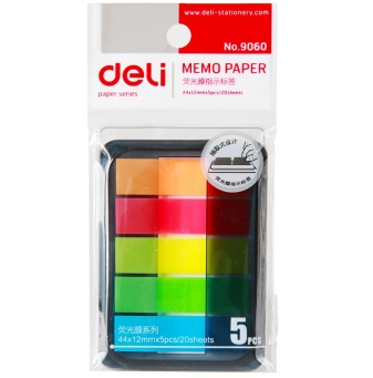 得力(deli)9060 荧光指示标签/便签条/便利贴/百事贴 (44*12mm)*5pcs 一袋装