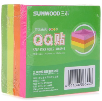 三木（SUNWOOD）6644 /便签纸/百事贴/便条本/便利贴4×100页4色组合装荧光 玫红/橙/黄/绿