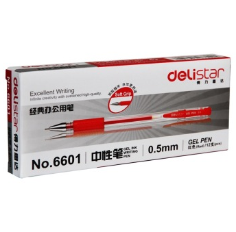 得力(deli) 6601 盒装0.5mm经济实用型中性笔 红色 12支/盒