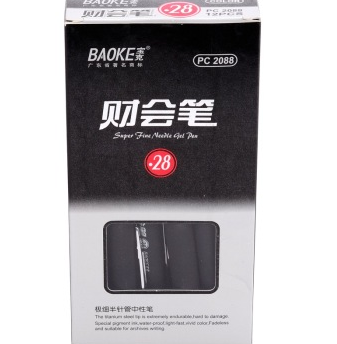 宝克（BAOKE） PC2088 财会笔 极细半针管中性笔 0.28mm 黑色 12支/盒