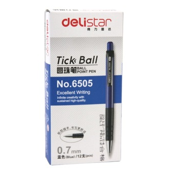 得力(deli)6505 0.7mm 掀动圆珠笔 蓝色 12支盒装