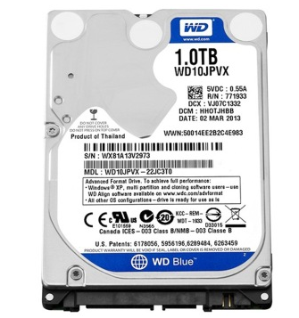 西部数据(WD)蓝盘 1TB 5400转8M SATA6Gb/s 笔记本硬盘(WD10JPVX)